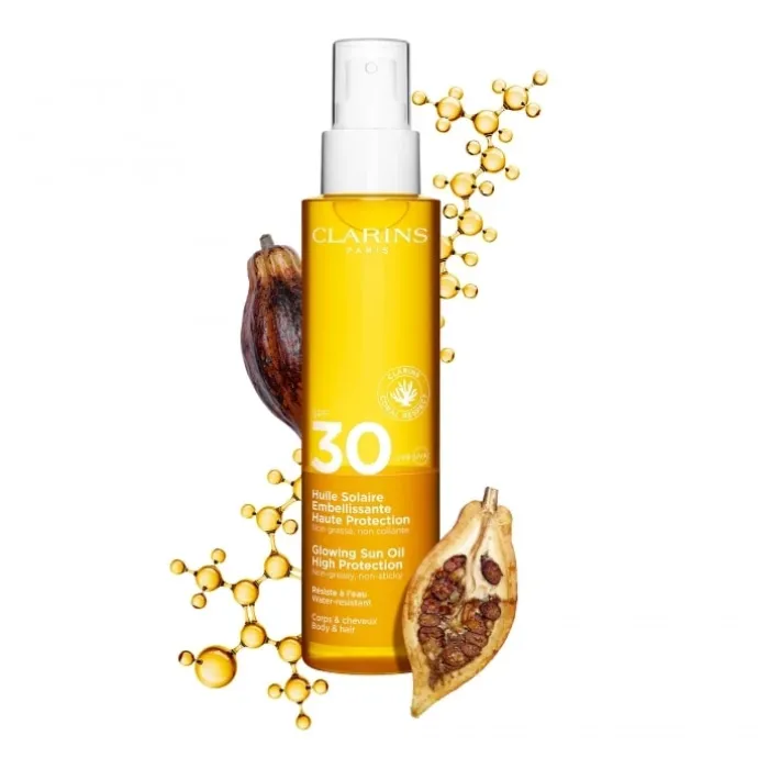 CLARINSHuile Solaire Embellissante Haute Protection Corps SPF30 Non Grasse, Non Collante