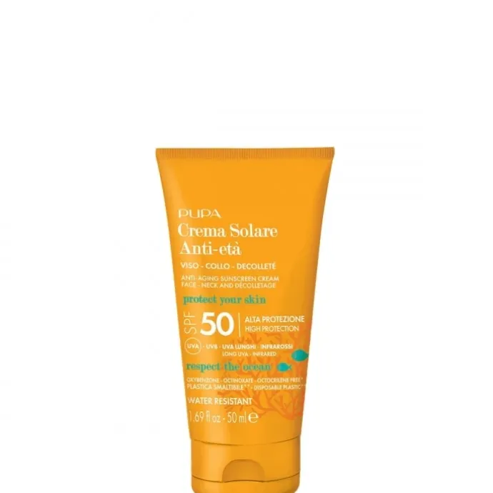 PupaCrème Solaire Anti-Âge SPF 50 Visage, Cou & Décolleté Haute Protection UVA - UVB - Infrarouges