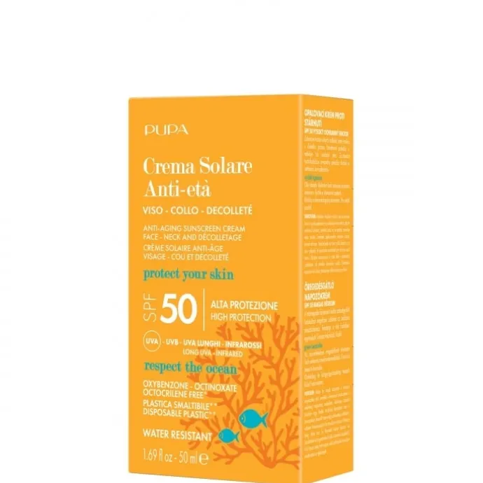 PupaCrème Solaire Anti-Âge SPF 50 Visage, Cou & Décolleté Haute Protection UVA - UVB - Infrarouges
