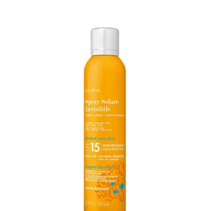 PupaSpray Solaire Invisible SPF 15 Corps, Cheveux & Cuir Chevelu Moyenne Protection UVA - UVB - Infrarouges