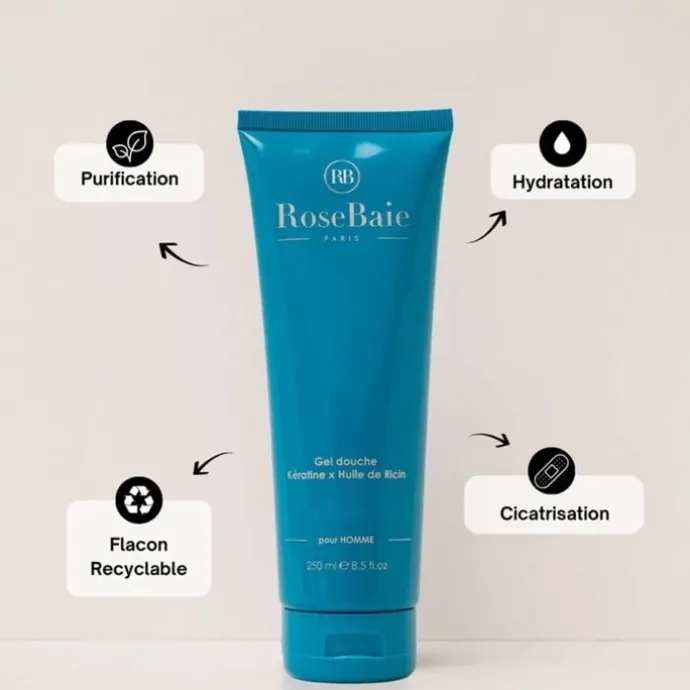 RoseBaie ParisKératine x Huile de Ricin Gel Douche pour Homme