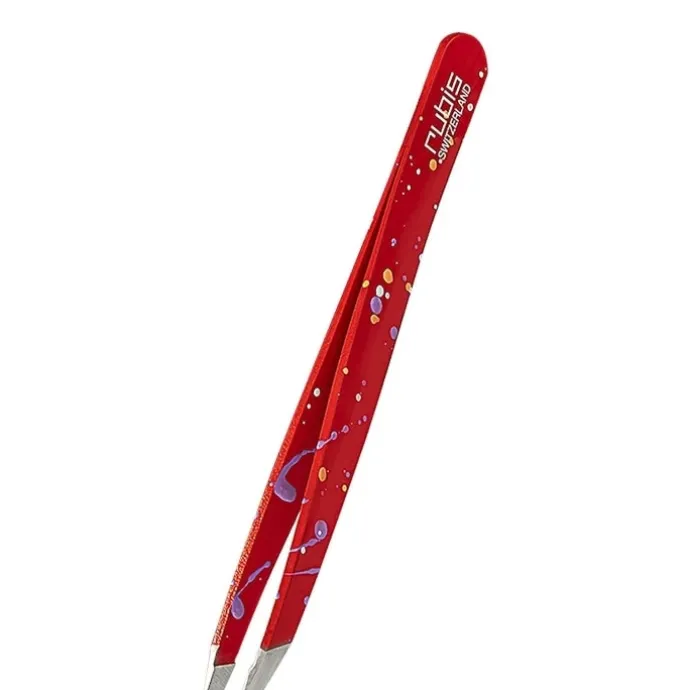 RubisPince Classique Action Painting Rouge Pince à Épiler Professionnelle pour les Sourcils
